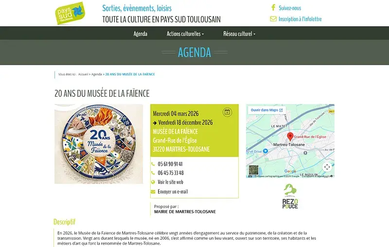 Page détaillée d'un évènement de l'agenda